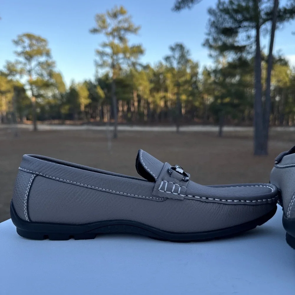 Greks Loafers Shoes Men 7 Gray Leather Penny Slip On Casual Low Profile Moccasin
